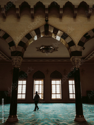 Mosque interior and people