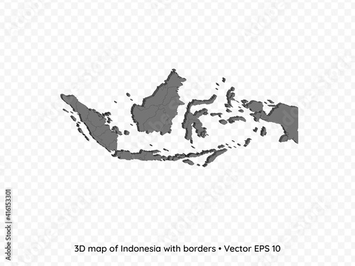 3D map of Indonesia with borders isolated on transparent background, vector eps illustration