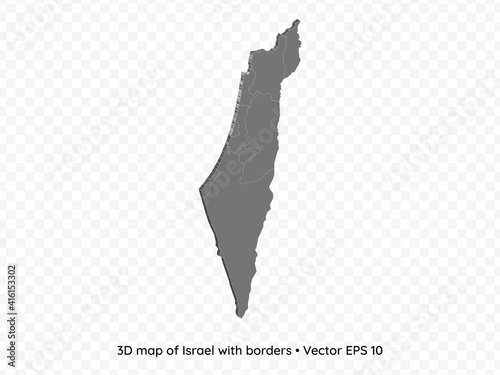 3D map of Israel with borders isolated on transparent background, vector eps illustration