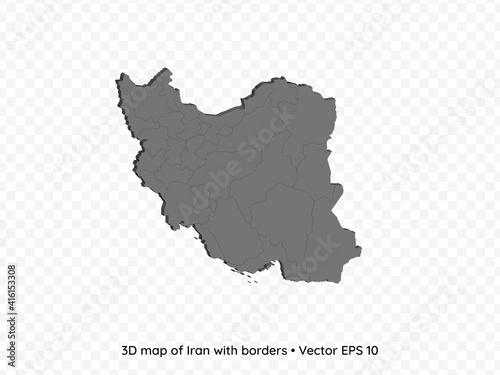 3D map of Iran with borders isolated on transparent background, vector eps illustration