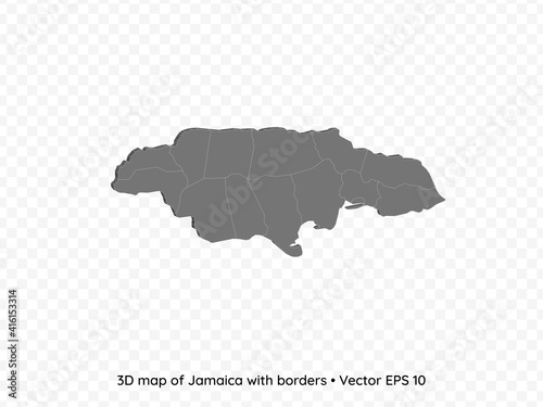 3D map of Jamaica with borders isolated on transparent background, vector eps illustration