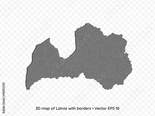 3D map of Latvia with borders isolated on transparent background, vector eps illustration