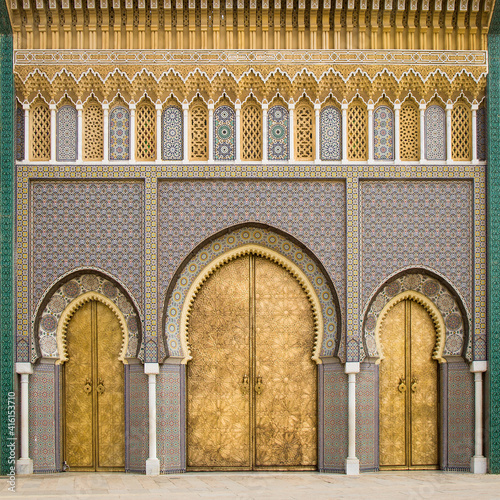the three big golden doors of the royal palace of Fez, morocco