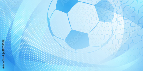 Football or soccer background with big ball in light blue colors
