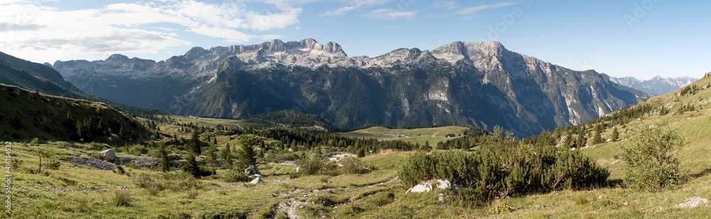 the border ridge of the Kanin peak from the slopes of the Jôf di Montasio mountain in the Julian Alps in Italy