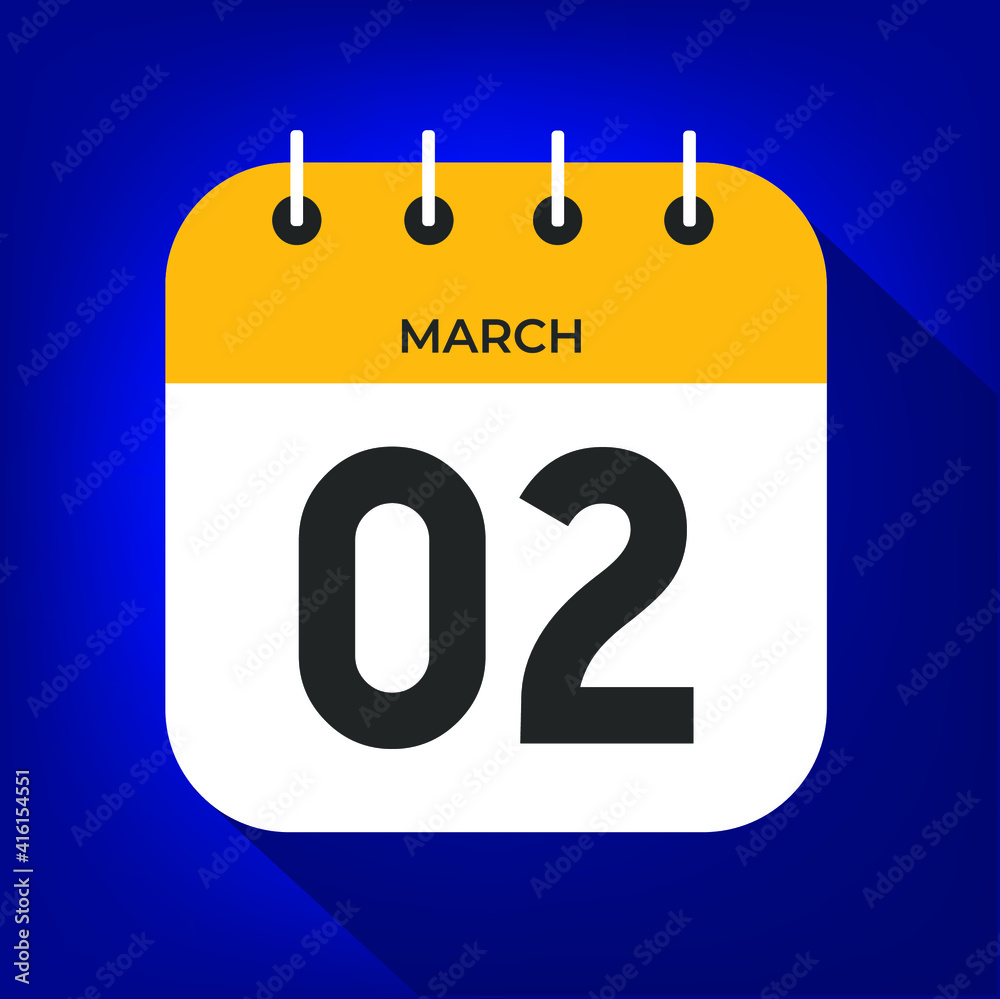 March day 2. Number two on a white paper with yellow color border on a blue background vector. March day 2. Number two on a white paper with yellow color border on a blue background vector.