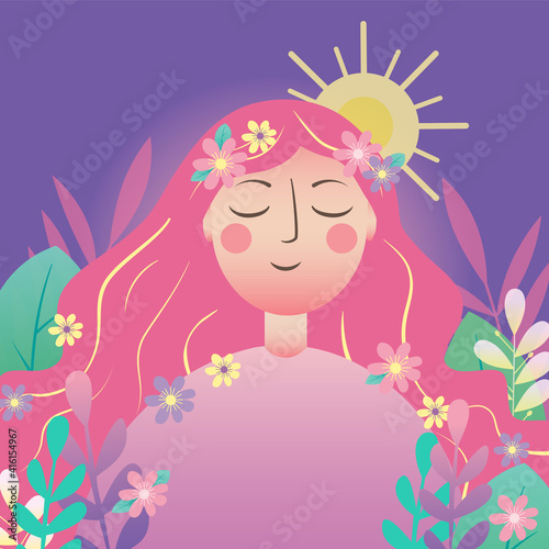 fairy with flowers. young cute girl in spring 