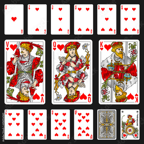 Hearts suite design for a pack of traditional style playing cards