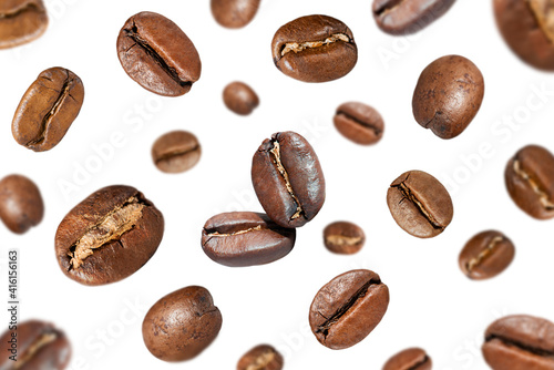 Abstract background from coffee beans on a white background.