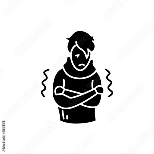 Fever glyph icon.Chills, feeling feverish, shaking body.Filled flat sign. Isolated silhouette vector illustration