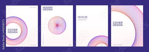 Set of cover templates with abstract multicolored linear shapes. For brochures, flyers, presentations, branding and other projects.