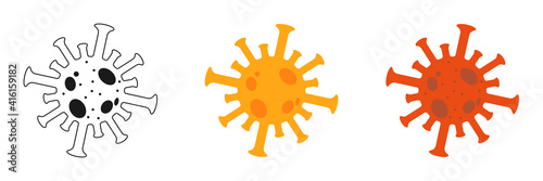 Set of COVID 19 virus icons isolated on white background.