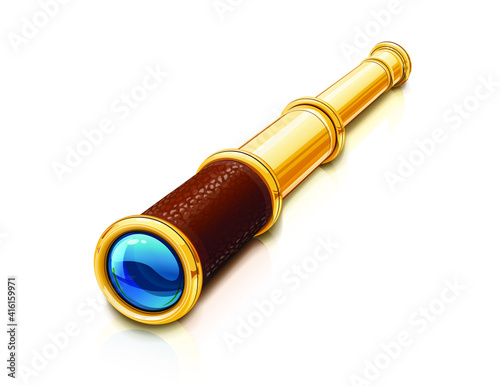 Spyglass. Lookout pipe. Marine optical tool. Vector illustration.