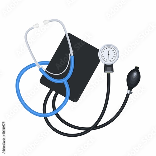Blood pressure monitor, tonometer, Manual Blood Pressure Cuff, realistic vector illustration isolated on white background.