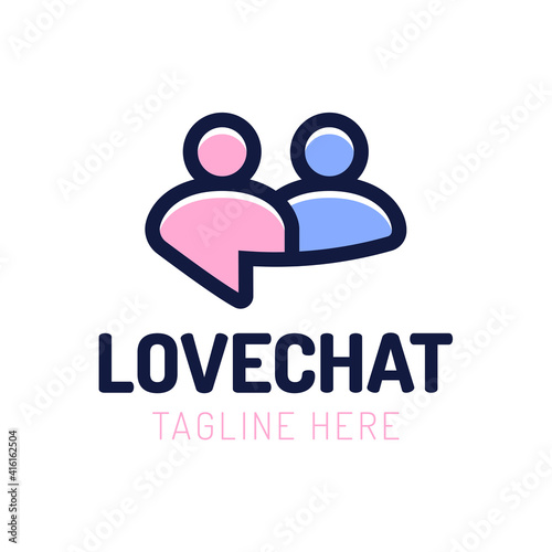 Love Chat, people Dating Logo vector Design. Chat online. United couple bubble. Icon of dating site. Vector illustration