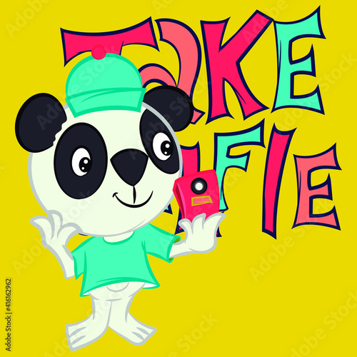 Illustration vector cute panda cartoon in background for fashion deisgn