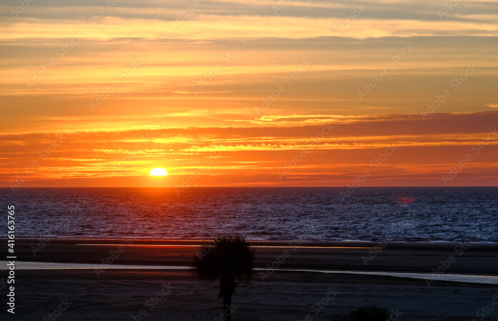 Orange Sunrise Beyond Beach