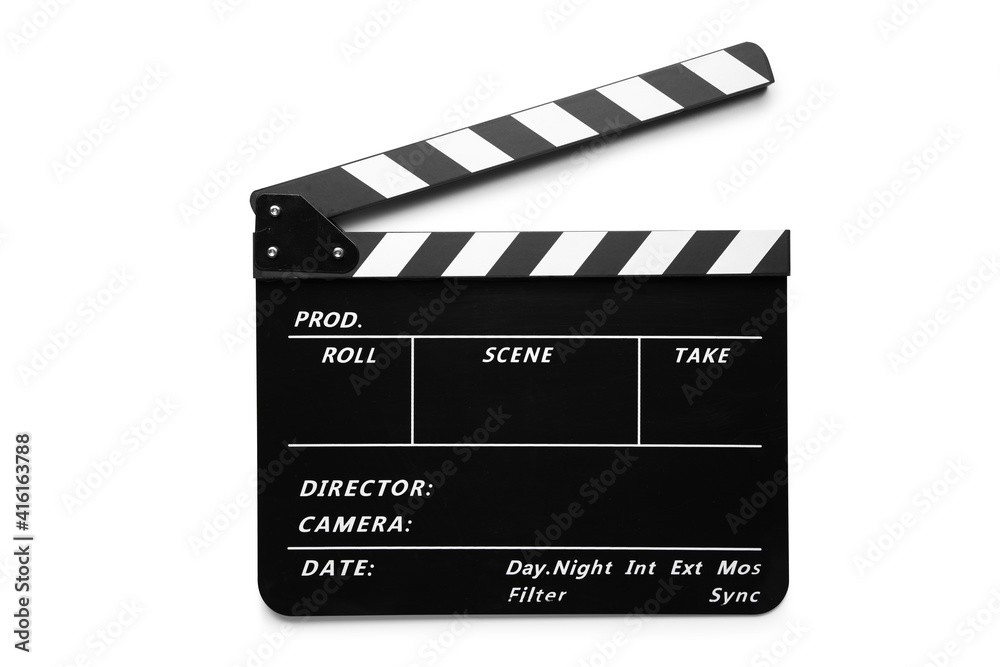 Clapperboard isolated on white background with clipping path