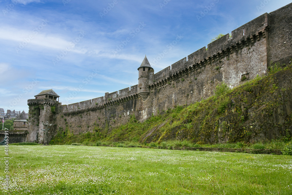 Fortress wall around Chateau de Fougeres, France