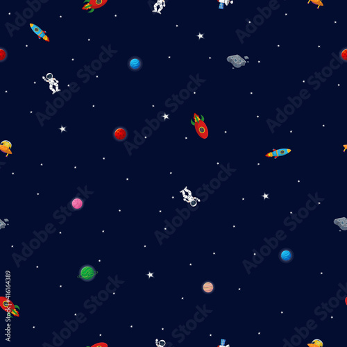 Flat cartoon style funny planet pattern.