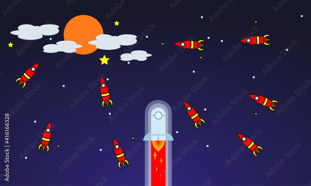 Fototapeta premium trendy style of a rocket venturing into space.