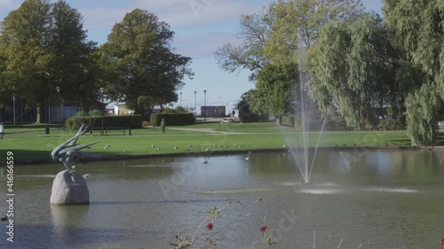 Almedalen on the island of Gotland. Fountain and green park. photo