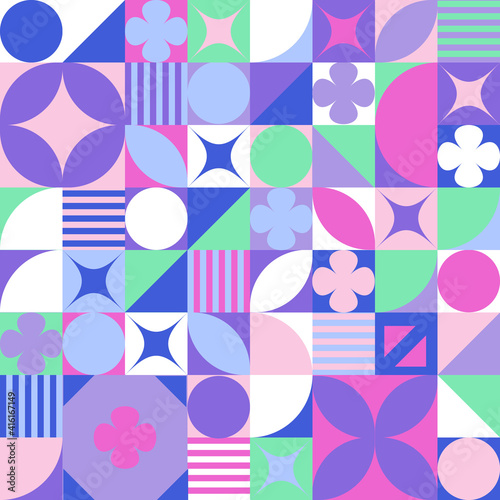 A seamless pattern made up of geometric shapes for the design of labels, covers, containers and other designs. Vector
