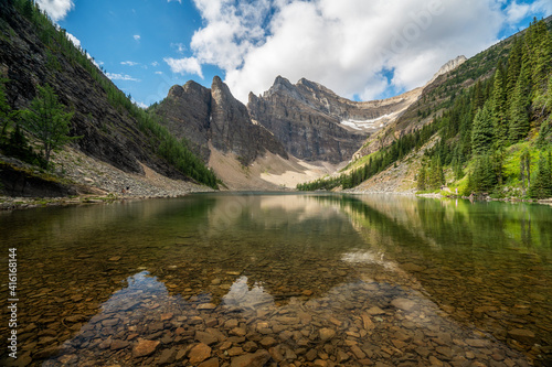 Lake Agnes on the Tea House Trail during summer in Banff National Park, Alberta, Canada.