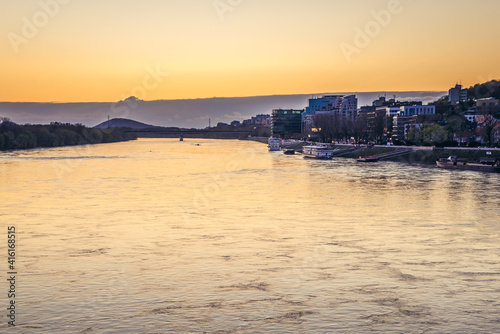 Evening view of Bratislava capital city over River Danube, Slovakia
