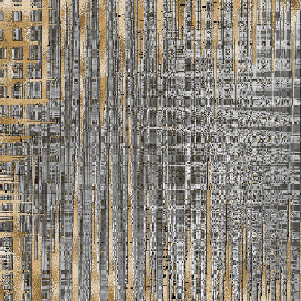 Abstract background of geometric elements, cubes, boxes in black grey gold colours. Abstract monochrome mosaic. Technology concept. Illustration Abstract background of geometric elements, cubes, boxes in black grey gold colours. Abstract monochrome mosaic. Technology concept. Illustration