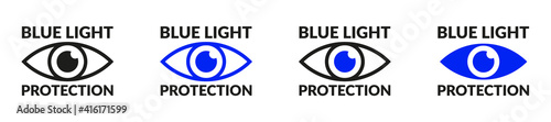 Blue light protection eye icons set. Eyes protection symbols vector collection isolated