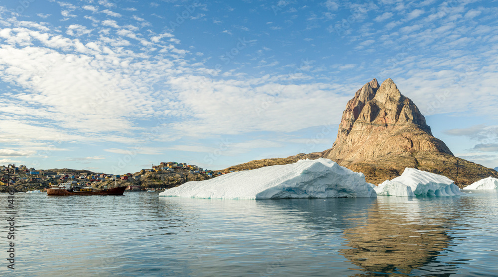 Fototapeta premium Town on Uummannaq Island. Greenland, Denmark.