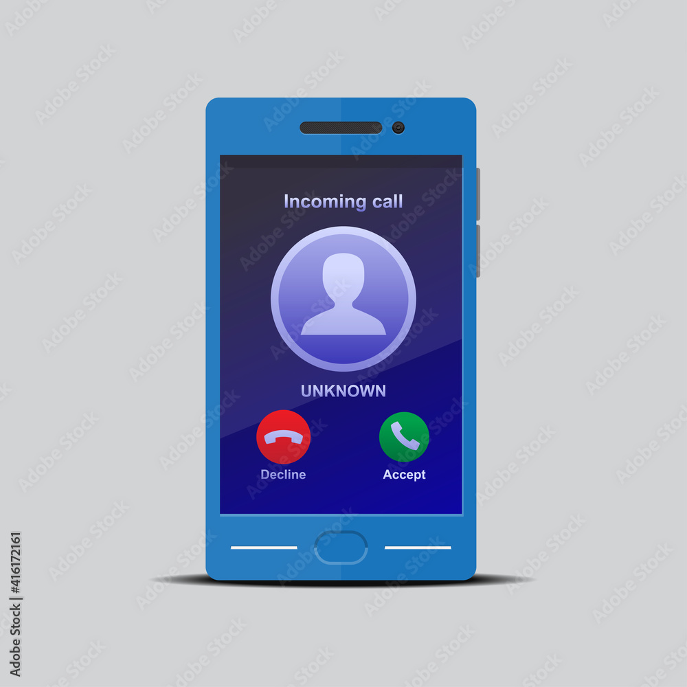 Unknown number calling on smartphone isolated on background vector flat design. Unknown number calling on smartphone isolated on background vector flat design.