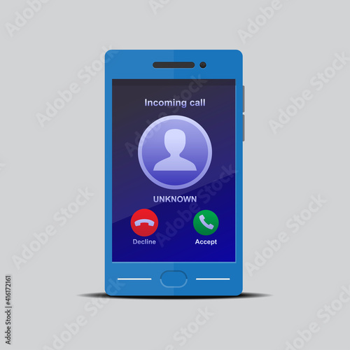 Unknown number calling on smartphone isolated on background vector flat design.