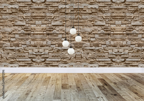bright empty interior design  stone wall. 3D illustration