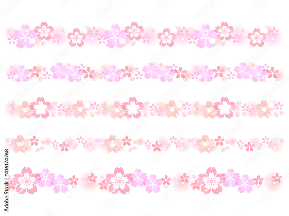 桜の花のイラストのフレーム素材、水彩風