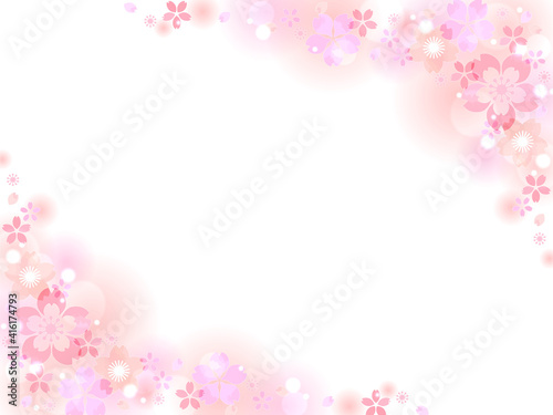 桜の花のイラストのフレーム素材、水彩風