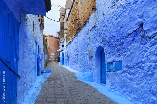 View of the blue walls of Medina quarter in Chefchaouen  Morocco. The city  also known as Chaouen is noted for its buildings in shades of blue and that makes Chefchaouen very attractive to visitors.