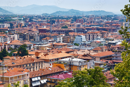 Aerial view of the old town Bergamo in northern Italy. Bergamo is a city in the alpine Lombardy region.