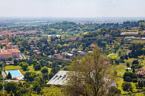 Aerial view of the Bergamo in northern Italy. Bergamo is a city in the Lombardy region.