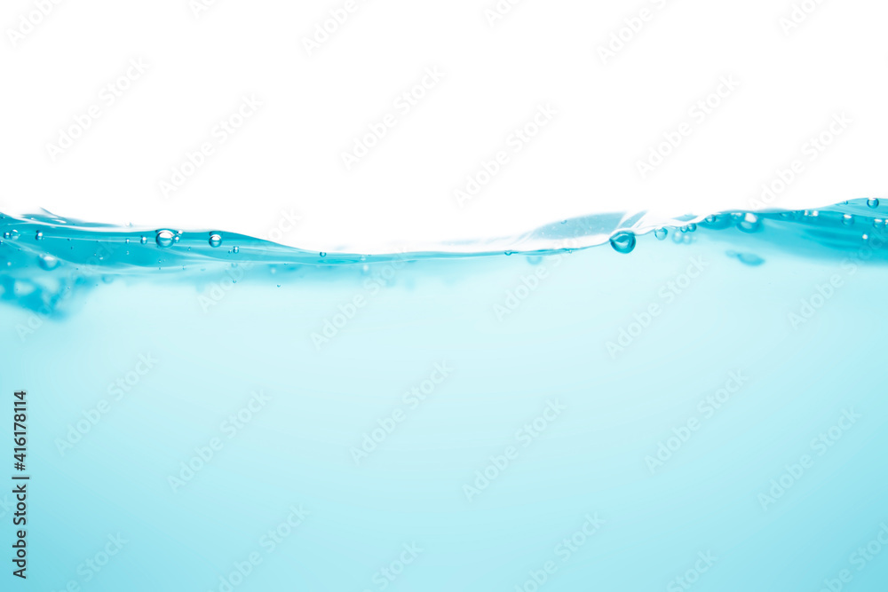Water wave splash bubble water wave in clean blue liquid Water wave splash bubble water wave in clean blue liquid