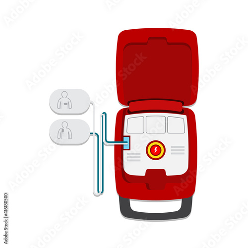 AED healthcare device equipment portable(automated external defibrillator) isolated on white background vector illustration.