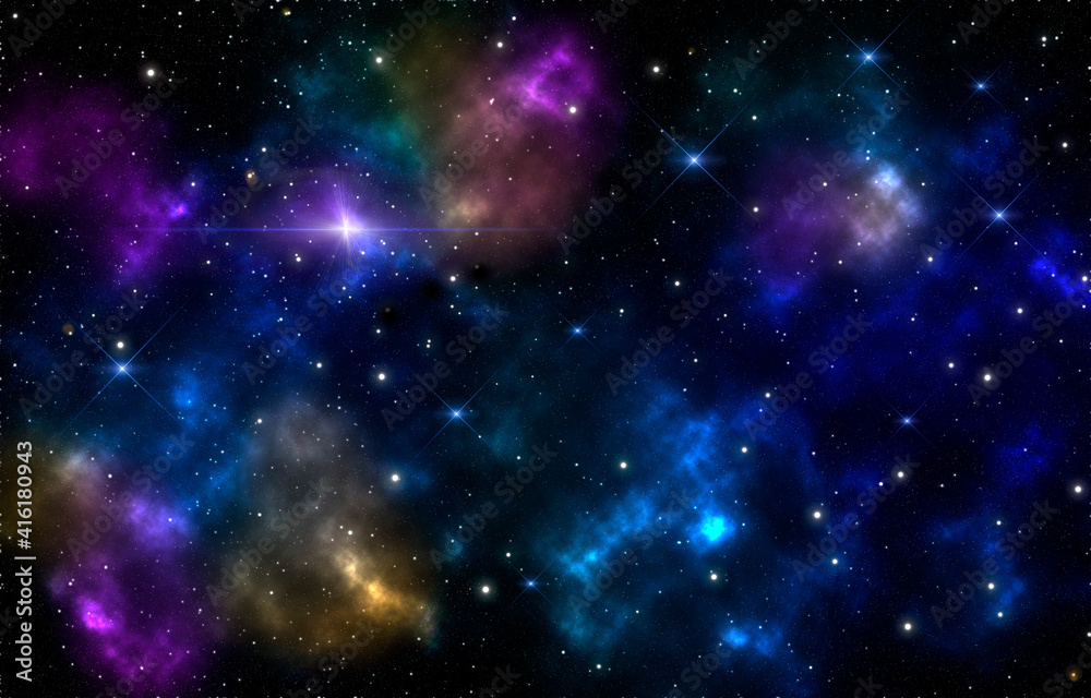 Starry sky with a bright cosmic nebula