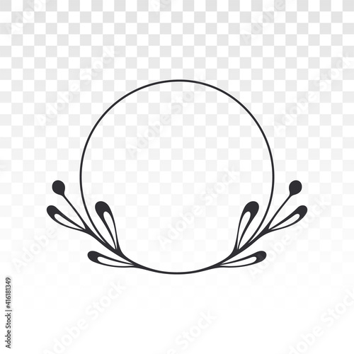 Frame template. Wreath. Round frame with vine. Hand drawn floral wreaths. Vector hand drawn design element. Round border with space for text. Leaf wreath. Logo template. Plant frame. Flowers frame.