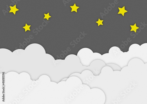 紙工作のような空と星と雲の夜景