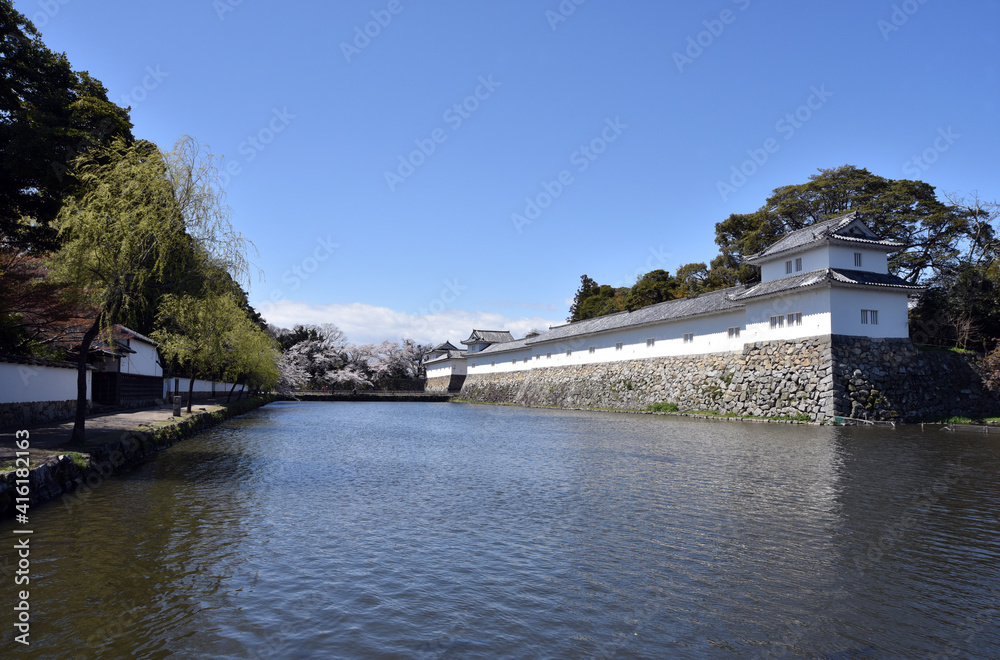 Fototapeta premium 春の彦根城 中堀と佐和口多聞櫓 滋賀県彦根市
