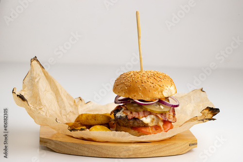 hamburger with fries