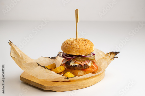 hamburger and fries