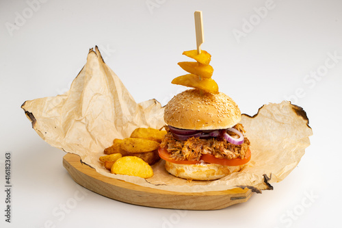 burger with fries