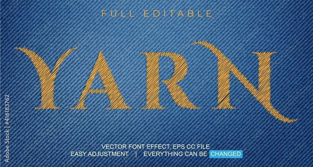 Yarn style, editable text effect in Adobe Illustrator, easy to customize to your needs with just one click, fonts not included	
